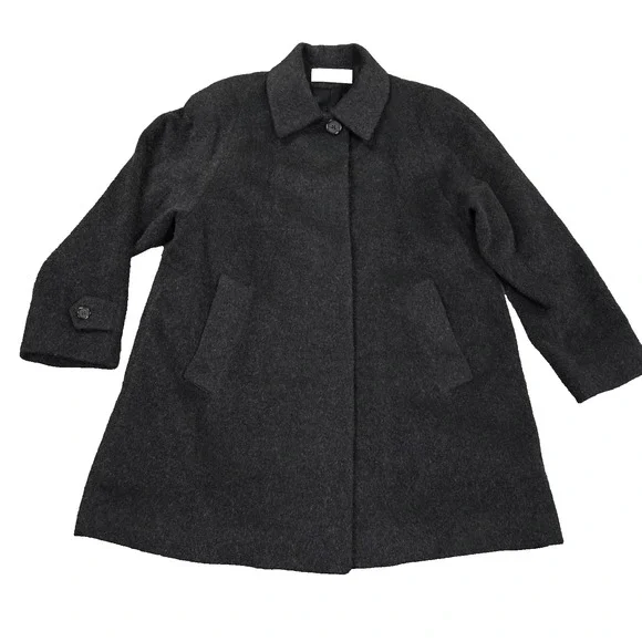 VTG Jones New York Heathered Melton Wool Coat Womens 44 Gray Minimalist Made USA - Picture 2 of 13